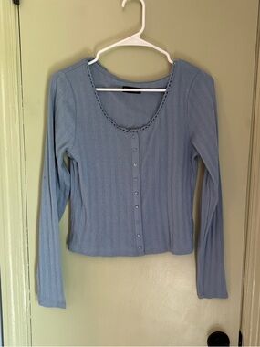 GAP Light Blue pointelle Button-Front Long Sleeve Top